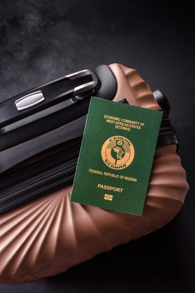International passport of a citizen of Nigeria on a suitcase